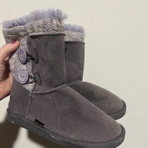 Muk Luks Purple Sweater Faux Fur Button Boots Girls Size 3